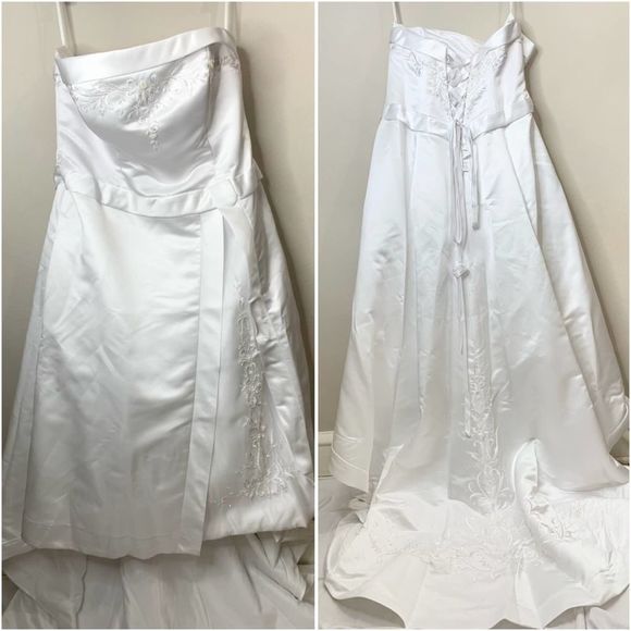 Wedding A Line Beaded Gown Long Train Dress White - Picture 1 of 14